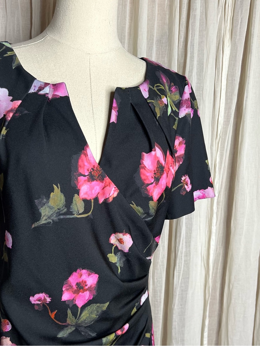 Adrianna Papell Black Floral Side Drape Sheath Dress - Picture 3 of 6